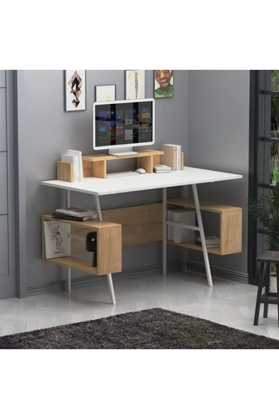 Lagomood I?rony Plus Çalışma Masası Beyaz Meşe