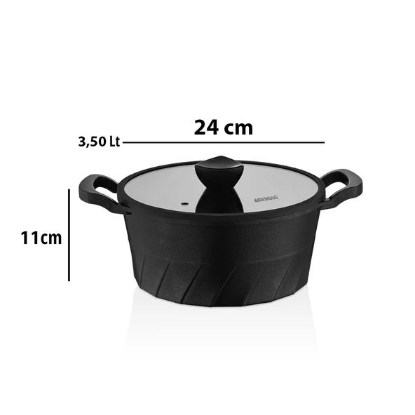 Vento Döküm Titanyum Kaplama Cam Kapaklı Derin Tencere 24x11 cm - Resim 4