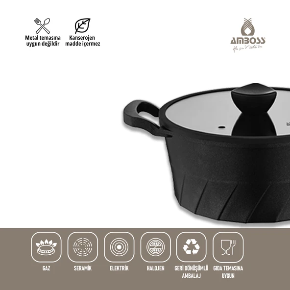 Vento Döküm Titanyum Kaplama Cam Kapaklı Derin Tencere 24x11 cm - Resim 3