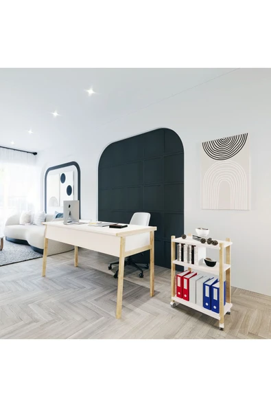 Lagomood Zenith Çalışma Masası Kitaplık Takımı150cm Beyaz Meşe