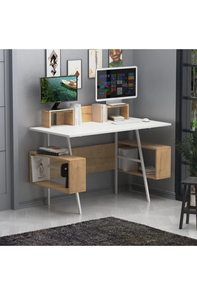 Lagomood I?rony Plus Çalışma Masası Beyaz Meşe - 2