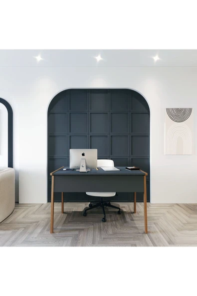 Lagomood Zenith Çalışma Masası Kitaplık Takım 120cm Antrasit Ceviz - 4