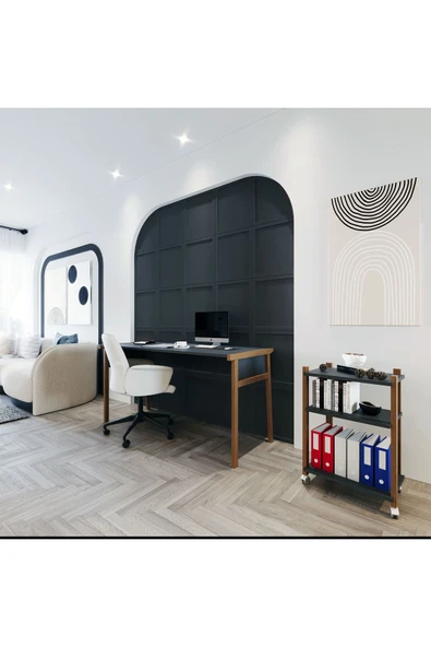 Lagomood Zenith Çalışma Masası Kitaplık Takımı150cm Antrasit Ceviz - 2
