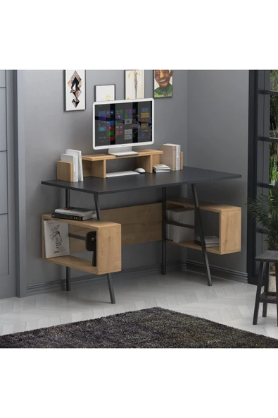 Lagomood I?rony Plus Çalışma Masası Antrasit Meşe