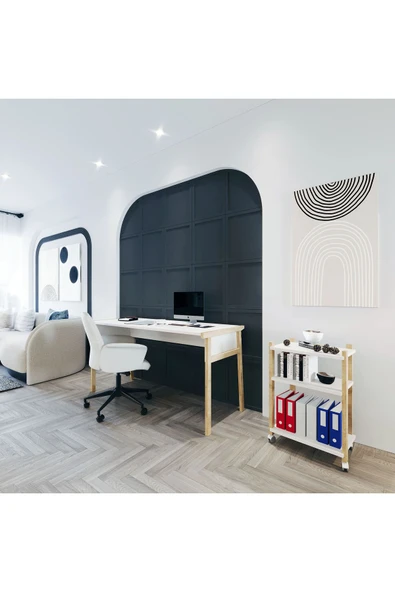 Lagomood Zenith Çalışma Masası Kitaplık Takımı150cm Beyaz Meşe - 2