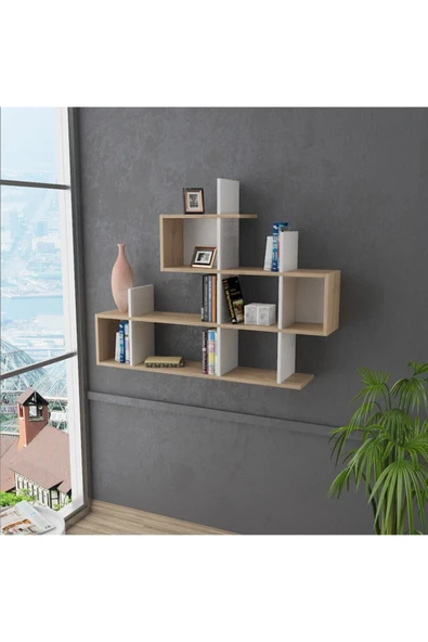 Lagomood  Enky Duvar Raf Beyaz  Meşe