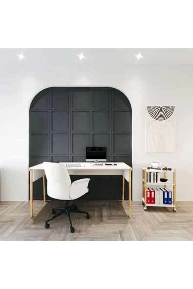 Lagomood Zenith Çalışma Masası Kitaplık Takımı150cm Beyaz Meşe - 3