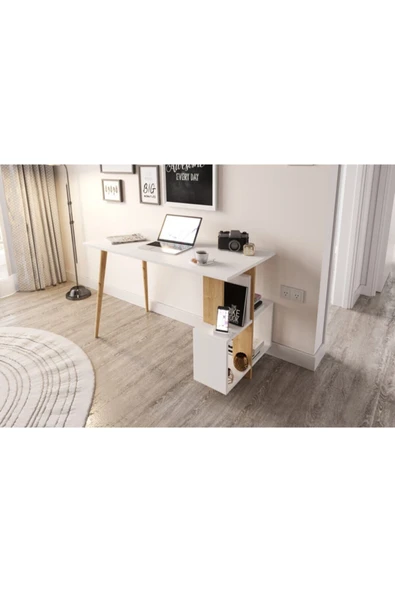 Lagomood Side Çalışma Masası Beyaz  Meşe