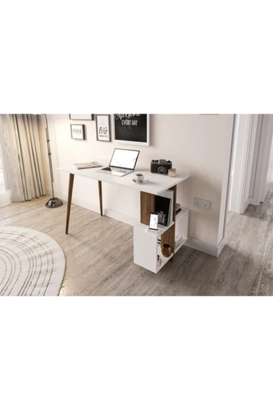 Lagomood Side Çalışma Masası Beyaz  Ceviz