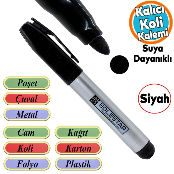 Koli Kalemi Suya Dayanıklı Kalıcı Çıkmaz İşaretleme Markalama Siyah Kalem Metal Cam Çuval Folyo