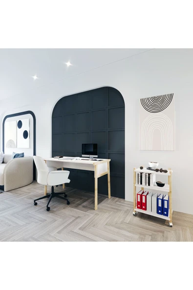 Lagomood Zenith Çalışma Masası Kitaplık Takımı 120cm Beyaz Meşe - 2