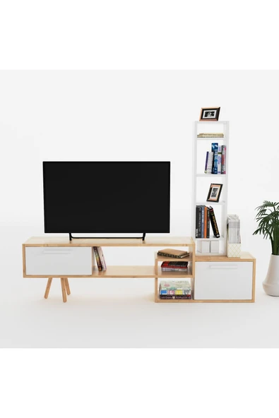 Lagomood Manzara Tv Ünitesi Tv Sehpası Beyaz  Meşe - 4