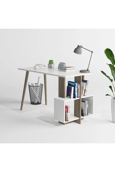 Lagomood Side Çalışma Masası Beyaz  Ceviz - 3