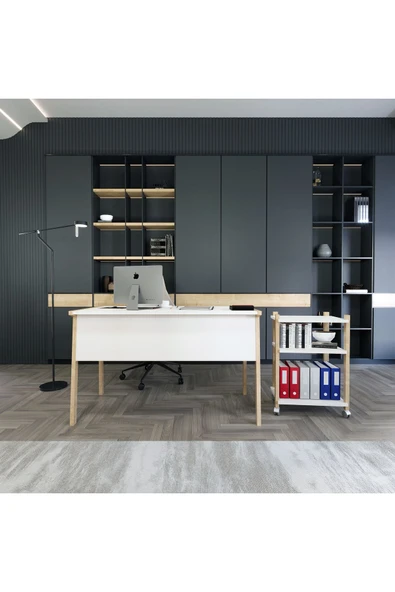 Lagomood Zenith Çalışma Masası Kitaplık Takımı 120cm Beyaz Meşe - 5