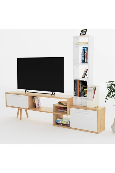 Lagomood Manzara Tv Ünitesi Tv Sehpası Beyaz  Meşe