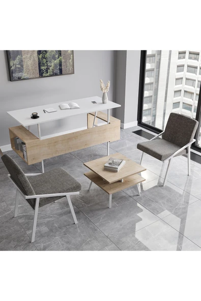 Lagomood İrony Maxi İki Koltuklu Ofis Takım Meşe Beyaz - 2
