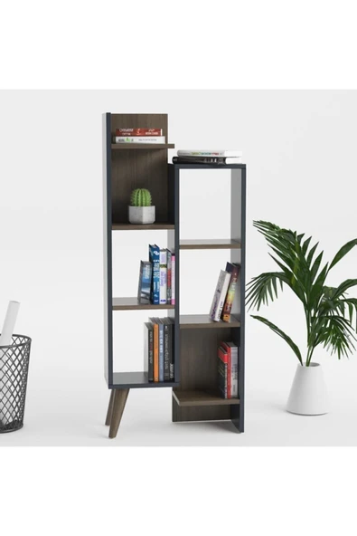 Lagomood Evren Kitaplık Antrasit  Ceviz - Resim 2