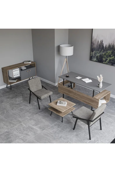 Lagomood İrony Maxi İki Koltuklu Ofis Takım Antrasit Ceviz
