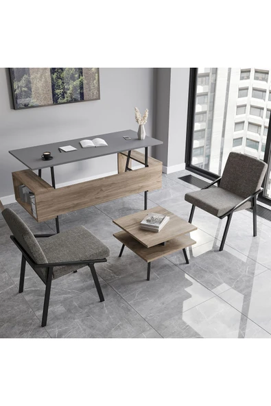 Lagomood İrony Maxi İki Koltuklu Ofis Takım Antrasit Ceviz - 2