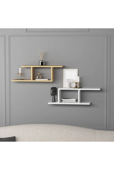 Lagomood Deren Plus Duvar Rafı Beyaz Meşe - 3