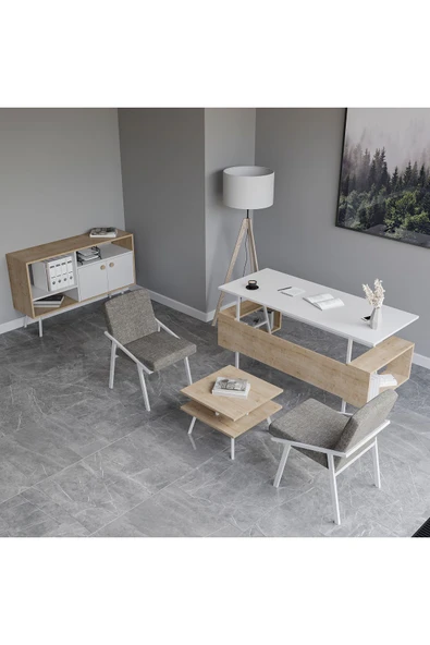 Lagomood İrony Maxi İki Koltuklu Ofis Takım Meşe Beyaz - 1