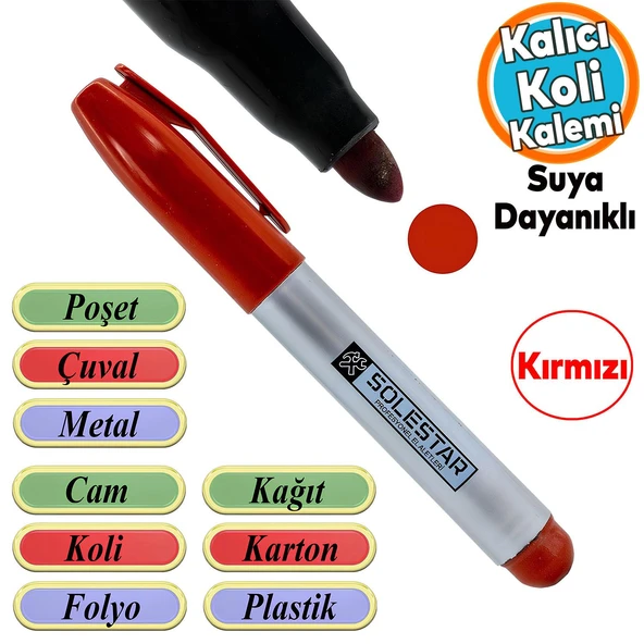 Koli Kalemi Suya Dayanıklı Kalıcı Çıkmaz İşaretleme Markalama Kırmızı Kalem Metal Cam Çuval Folyo