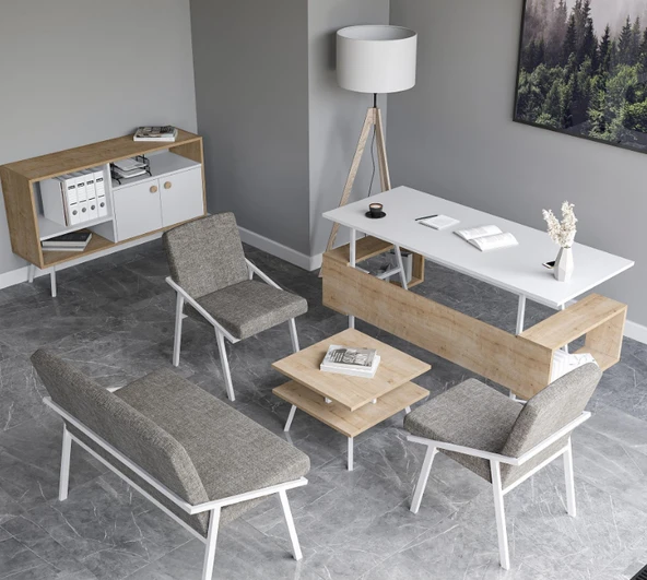 Lagomood İrony Ofis Koltuk Takımı  Beyaz - Resim 2