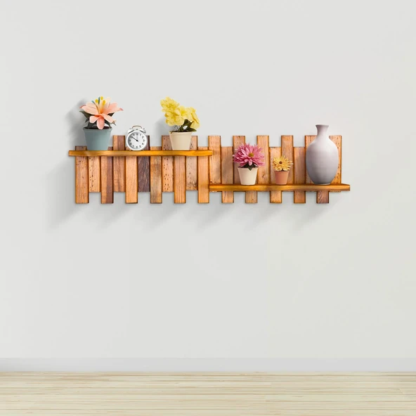 Ahşap Duvar Rafı Çit 2 Raflı Çit Model