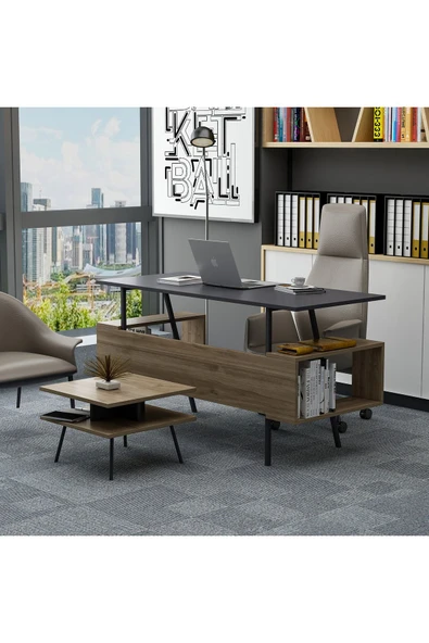 Lagomood İrony İnfy Ofis Takımı Antrasit Ceviz - Resim 2