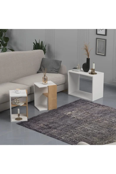 Lagomood BİZAYNİ Zigon Sehpa Beyaz Meşe - 3