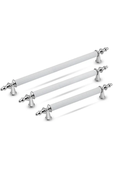 Tuana Rustik Alüminyum Metal Lüks Modern Mobilya Çekmece Mutfak Dolabı Kulpu Beyaz-Krom 224mm (5 Adet) - 2