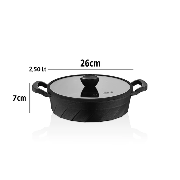 Vento Döküm Titanyum Kaplama Cam Kapaklı Basık Tencere 26x7 cm - Resim 4