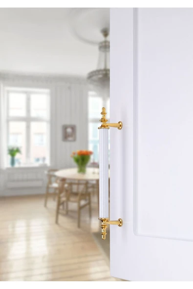 Tuana Rustik Alüminyum Metal Lüks Modern Mobilya Çekmece Mutfak Dolabı Kulpu Beyaz-Altın 128mm (5 Adet) - 2