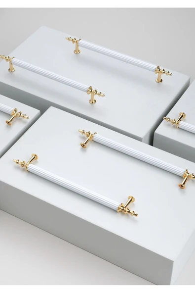 Tuana Rustik Alüminyum Metal Lüks Modern Mobilya Çekmece Mutfak Dolabı Kulpu Beyaz-Altın 224mm (5 Adet) - 3