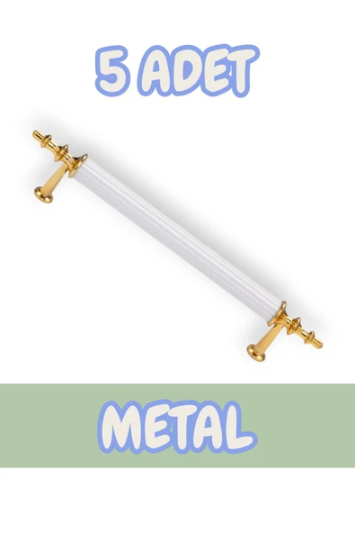 Tuana Rustik Alüminyum Metal Lüks Modern Mobilya Çekmece Mutfak Dolabı Kulpu Beyaz-Altın 224mm (5 Adet)