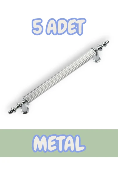 Tuana Rustik Alüminyum Metal Lüks Modern Mobilya Çekmece Mutfak Dolabı Kulpu Krom 128mm (5 Adet)