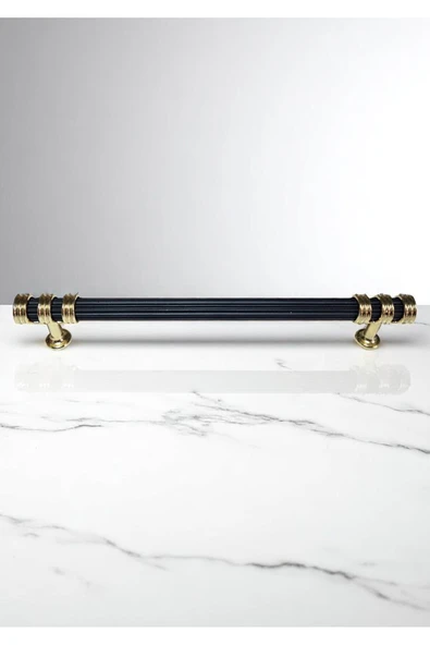 Çizgili Nesli Alüminyum Metal Lüks Modern Mobilya Çekmece Mutfak Dolabı Kulpu Siyah-Altın 160mm (5 Adet) - 3