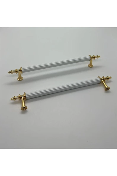 Tuana Rustik Alüminyum Metal Lüks Modern Mobilya Çekmece Mutfak Dolabı Kulpu Beyaz-Gold 96mm (10 Adet) - 2