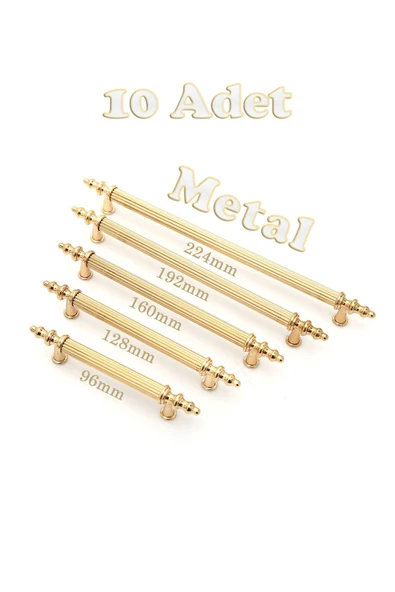 Tuana Rustik Alüminyum Metal Lüks Modern Mobilya Çekmece Mutfak Dolabı Kulpu Gold-Gold 96mm (10 Adet)