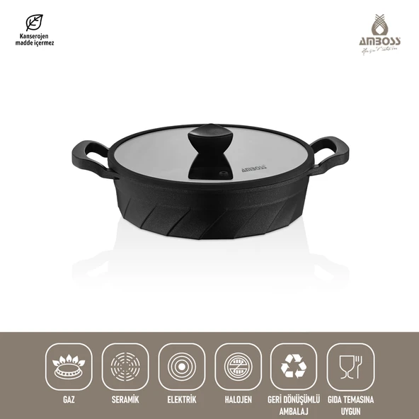 Vento Döküm Titanyum Kaplama Cam Kapaklı Basık Tencere 26x7 cm - Resim 2