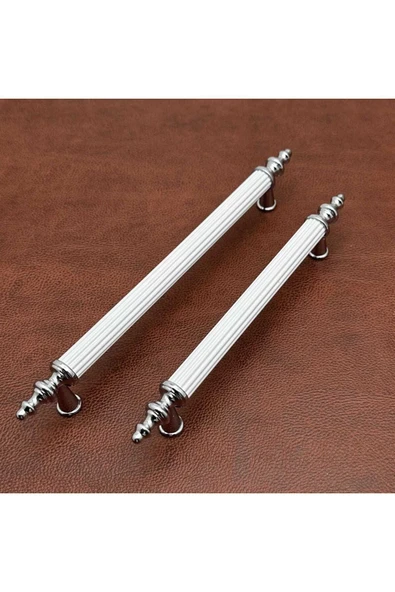 Tuana Rustik Alüminyum Metal Lüks Modern Mobilya Çekmece Mutfak Dolabı Kulpu Beyaz-Krom 96mm (5 Adet) - 3
