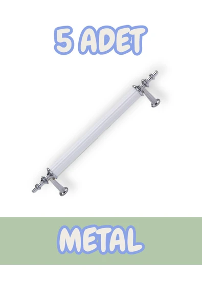 Tuana Rustik Alüminyum Metal Lüks Modern Mobilya Çekmece Mutfak Dolabı Kulpu Beyaz-Krom 96mm (5 Adet)