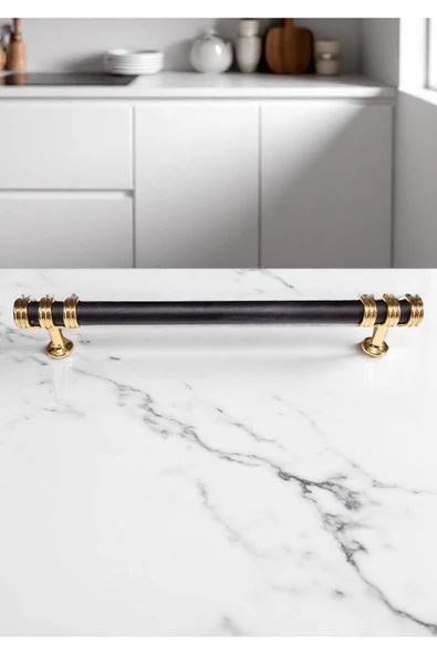 Nesli Alüminyum Metal Lüks Modern Mobilya Çekmece Mutfak Dolabı Kulpu Siyah-Altın 160mm (10 Adet) - 4