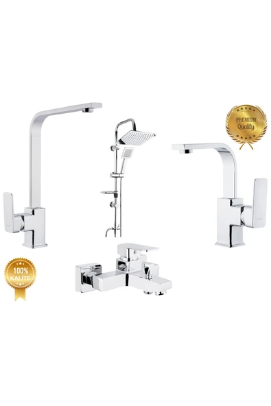 Kare Siera Üçlü Set (BANYO-LAVABO-EVYE) Duş Seti Krom - 1