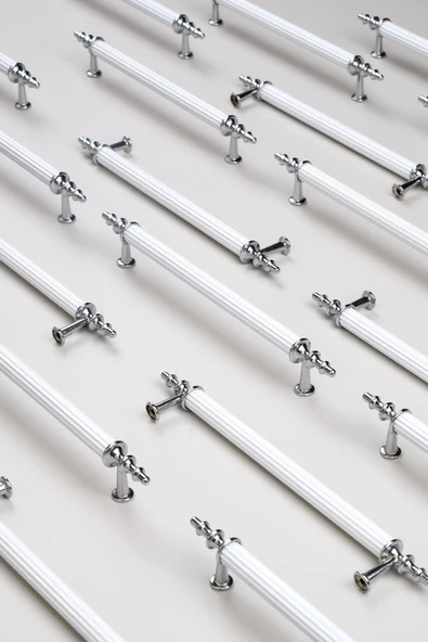 Tuana Rustik Alüminyum Metal Lüks Modern Mobilya Çekmece Mutfak Dolabı Kulpu Beyaz-Krom 192mm - 2