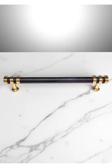 Nesli Alüminyum Metal Lüks Modern Mobilya Çekmece Mutfak Dolabı Kulpu Siyah-Altın 160mm (10 Adet) - 5