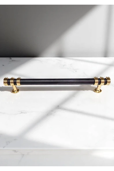 Nesli Alüminyum Metal Lüks Modern Mobilya Çekmece Mutfak Dolabı Kulpu Siyah-Altın 160mm (10 Adet) - 3