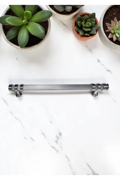 Çizgili Nesli Alüminyum Metal Lüks Modern Mobilya Çekmece Mutfak Dolabı Kulpu Krom 192mm (5 Adet) - 4
