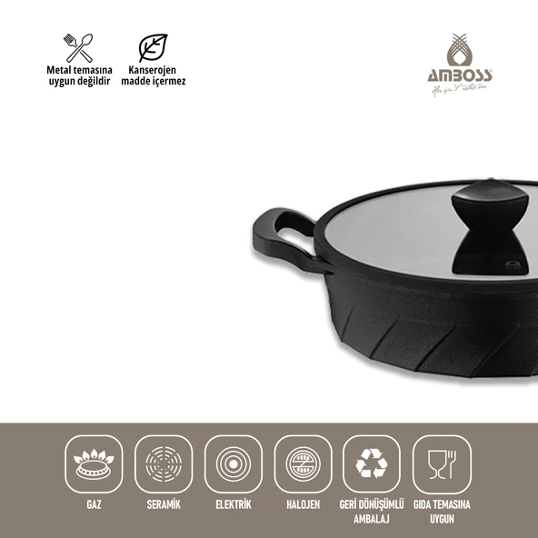 Vento Döküm Titanyum Kaplama Cam Kapaklı Basık Tencere 26x7 cm - Resim 3