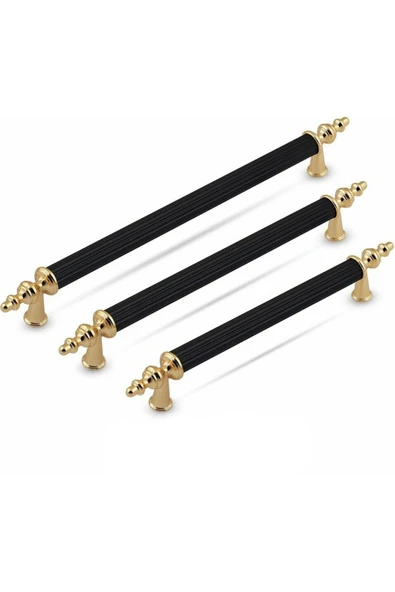 Tuana Rustik Alüminyum Metal Lüks Modern Mobilya Çekmece Mutfak Dolabı Kulpu Siyah-Altın 160mm (5 Adet) - 2